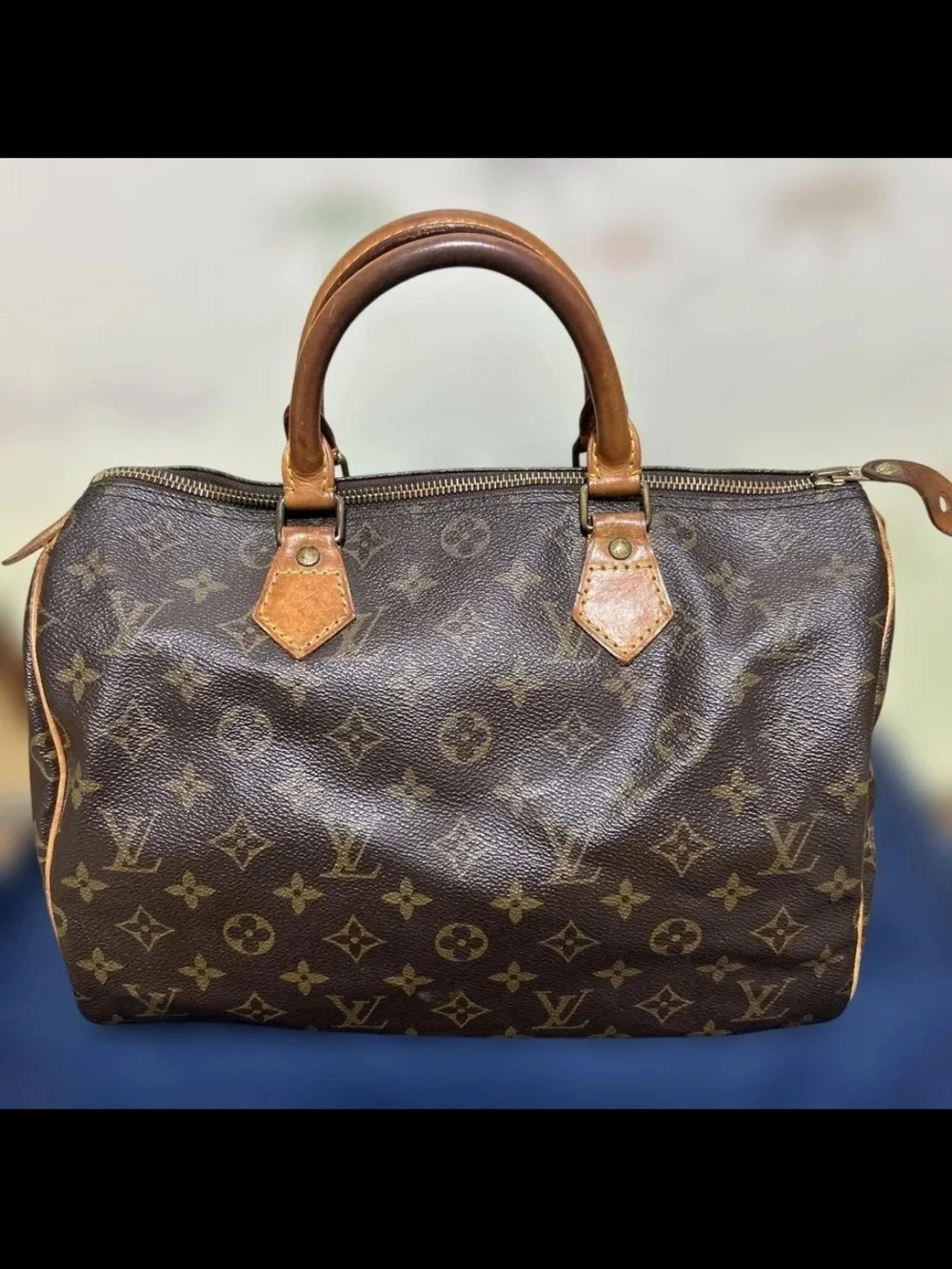 Louis Vuitton Brown Monogram Canvas Satchel with Tan Leather Handles